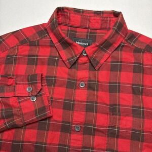 Marmot Mens Bodega Lightweight Flannel Long Sleeve Button Shirt M Red Holiday